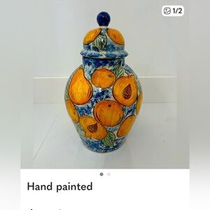 Hand-Painted Blue and Orange Ceramic Vase